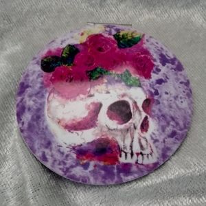 Floral skull compact mirror - purple round